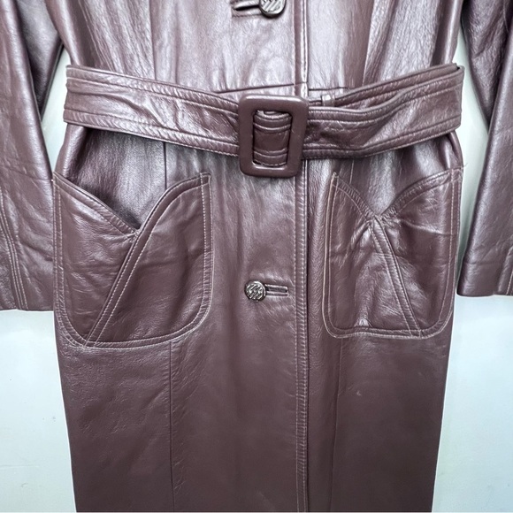 Vintage 70s Jeno du Paris Brown Leather Trench Coat Size Small Made in Canada - Picture 5 of 16